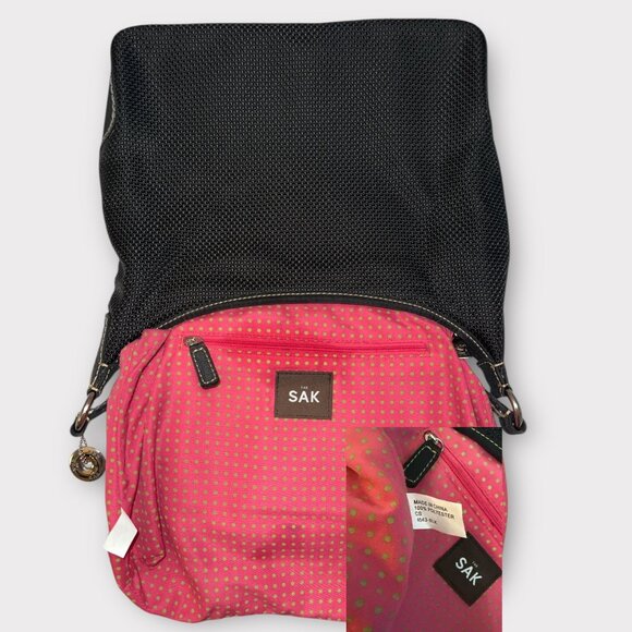 The Sak Purse Black Polyester Woven Shoulder Bag 4543 Top Handle Carryall Chic - Picture 9 of 11